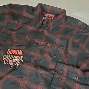 NWT DIXXON Men's Large CANNIBAL CORPSE Flannel Shirt Sticker And Bag Note